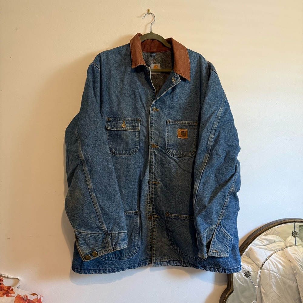Carhartt Vintage Denim Chore Coat Blanket Lined Workwear Jacket Corduroy Collar